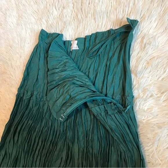 Anthropologie Snak 100% Silk Crinkle Skirt Teal Size 4 - Picture 4 of 9